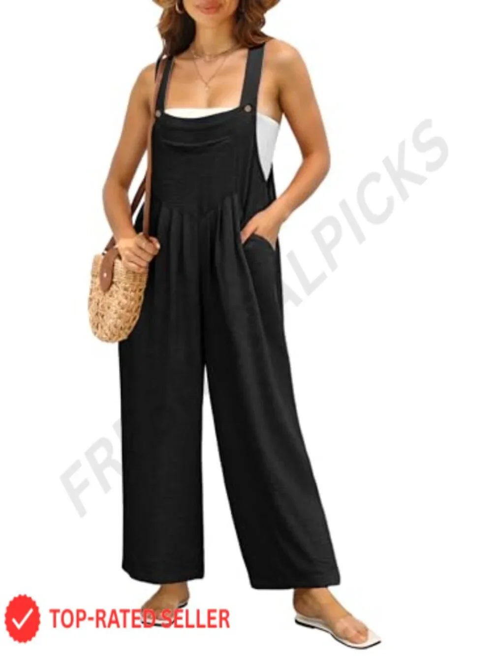 Women's Boho Wide Leg Overalls Jumpsuit Sleeveless with Pockets